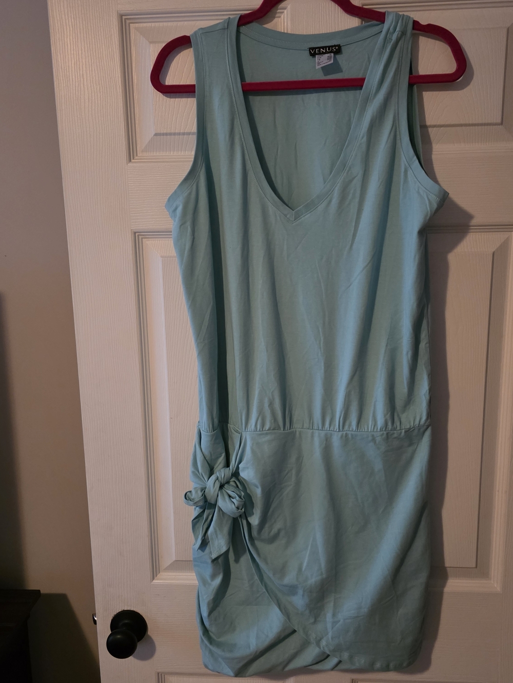 Venus Light Aqua V-Neck Knot Detail Dress